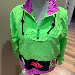 VINTAGE GOTCHA Neon Green + Purple Windbreaker Pullover